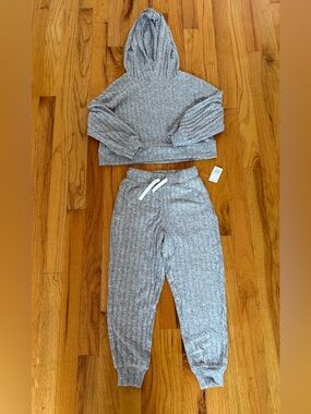 GAP KIDS Girl’s Gray Cozy Ribbed Boxy Hoodie & Jogger Pants Matching Set NEW